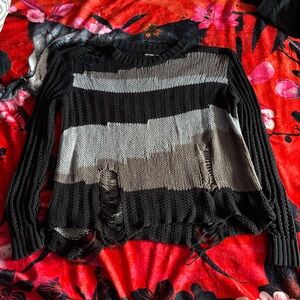 Disturbia Black and Gray Distressed Sweater